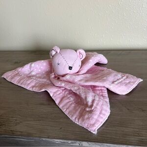 Pottery Barn Kids Muslin Bear Security Blanket Lovey Organic Cotton Pink Baby